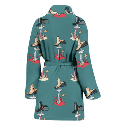 Mushroom Pattern Print Design A04 Women Bathrobe
