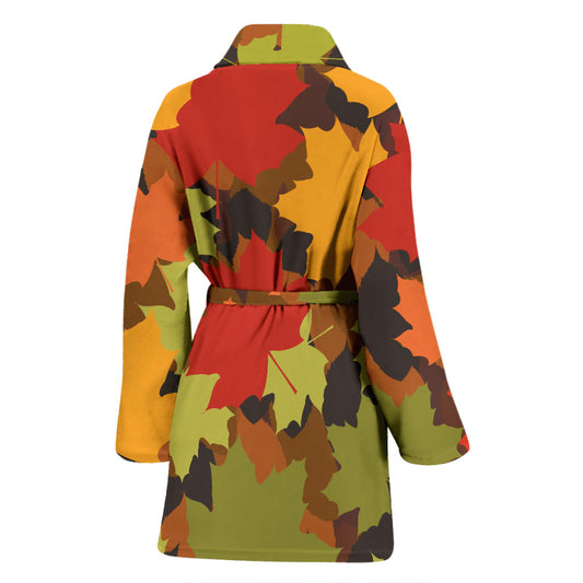 Maple Leaf Pattern Print Design 05 Women Bathrobe