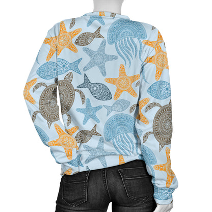 Polynesian Jellyfish Turtle Print Women Long Sleeve Sweatshirt