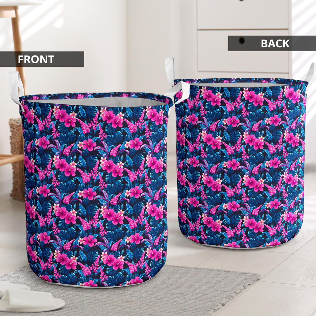 Tropical Folower Pink Themed Print Laundry Basket