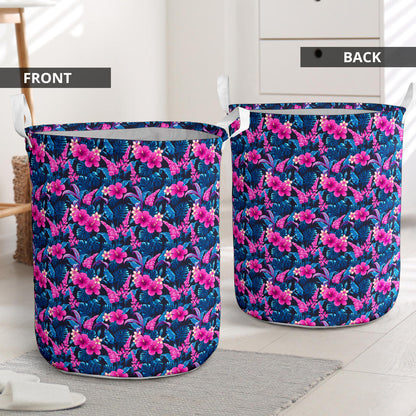Tropical Folower Pink Themed Print Laundry Basket