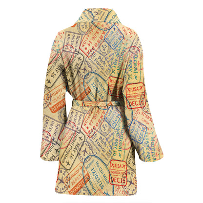 Travel Stamp Print Design LKS302 Women Bathrobe
