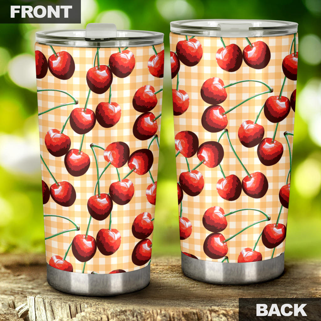 Cherry Orange Plaid Print Tumbler