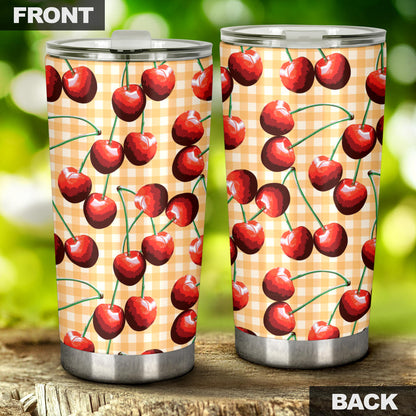 Cherry Orange Plaid Print Tumbler