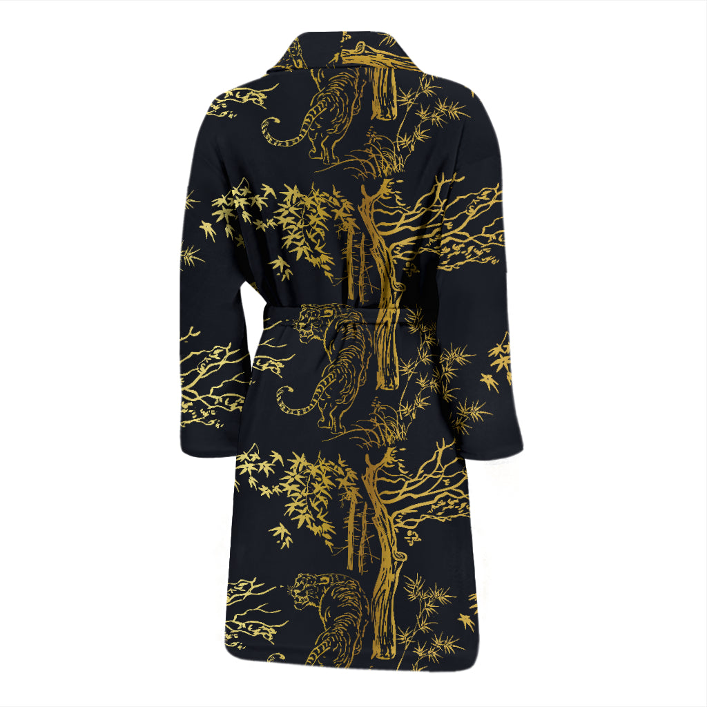 Tiger Gold Print Design LKS307 Men Bathrobe
