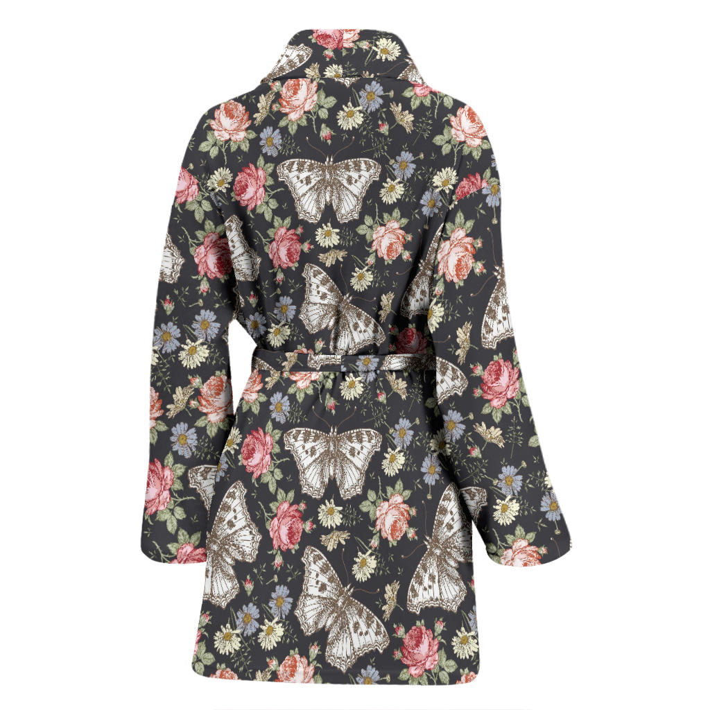 Butterfly Flower Pattern Print Design 07 Women Bathrobe