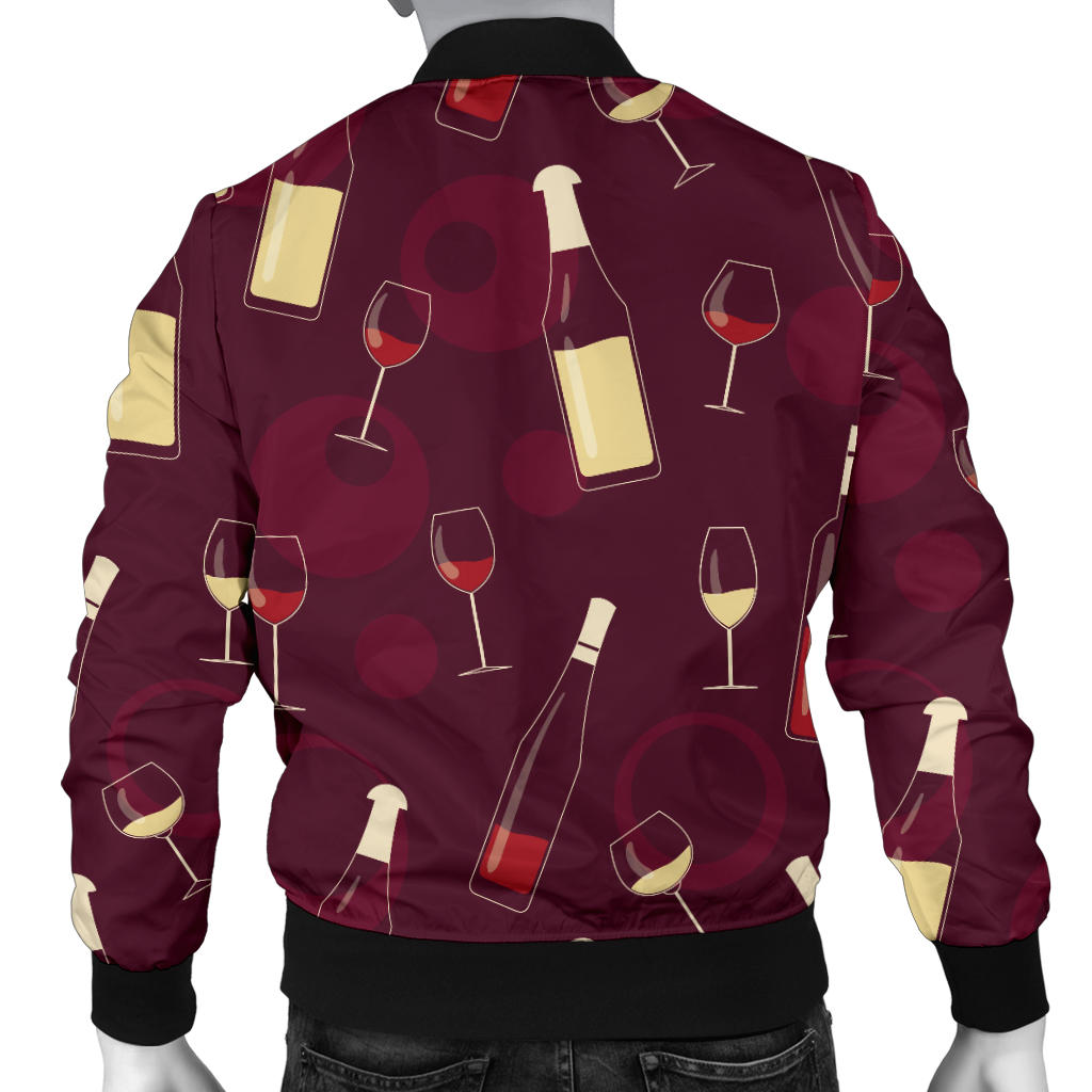 Wine Themed Pattern Print Men Bomber Jacket