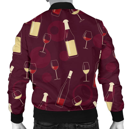 Wine Themed Pattern Print Men Bomber Jacket