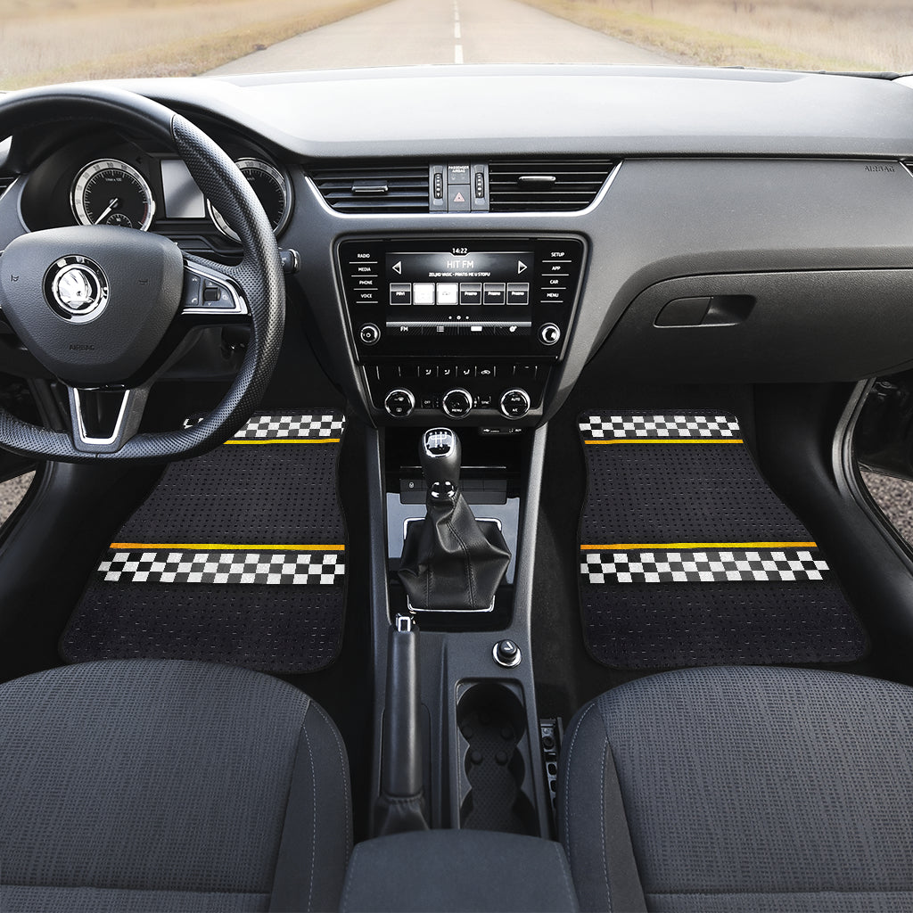 Checkered Flag Yellow Line Style Car Floor Mats Front Back