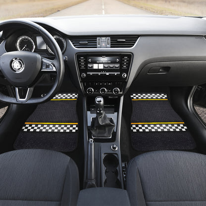 Checkered Flag Yellow Line Style Car Floor Mats Front Back