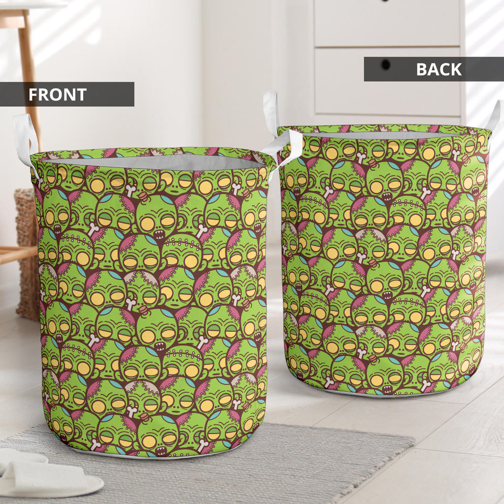 Zombie Head Design Pattern Print Laundry Basket