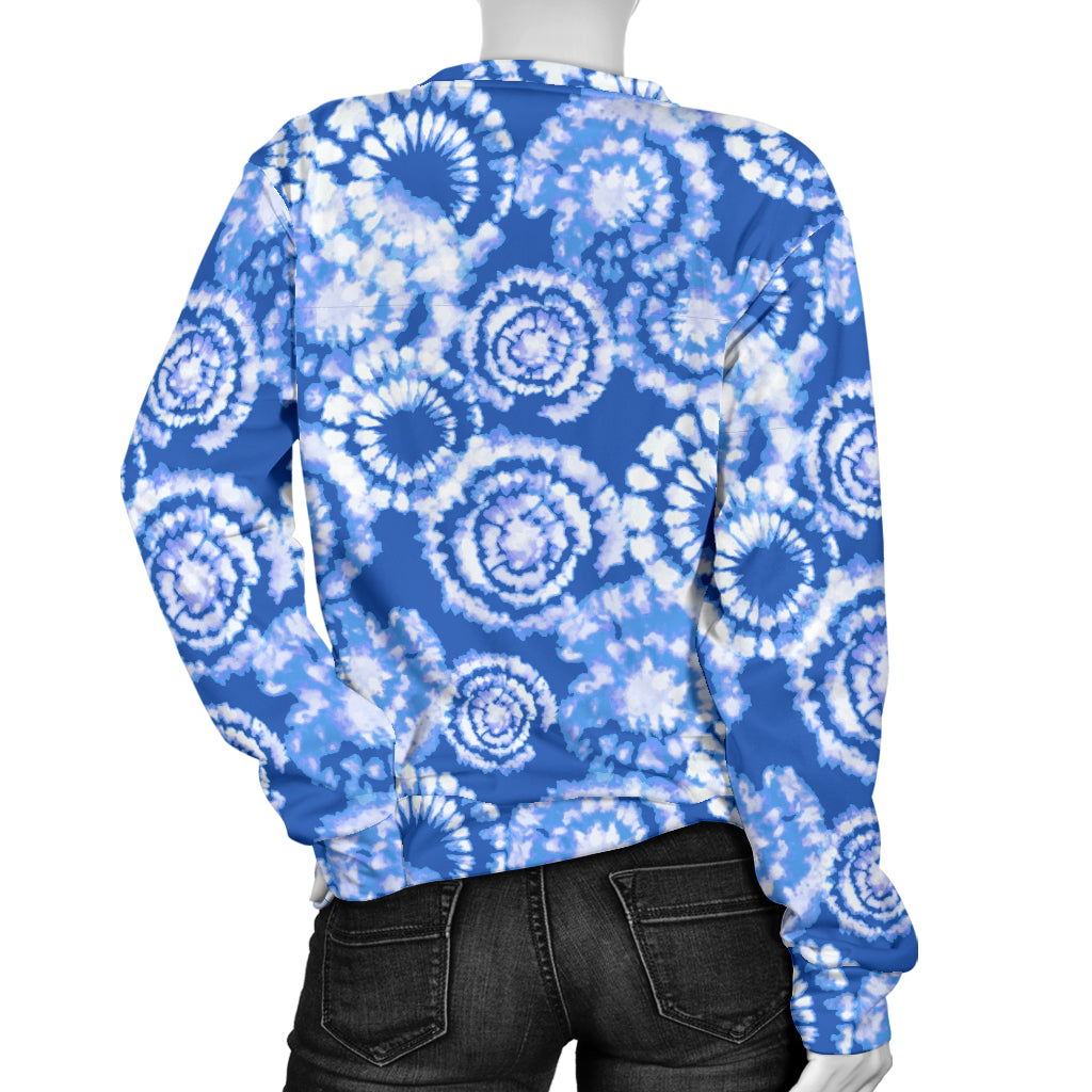 Tie Dye Blue Design Print Women Long Sleeve Sweatshirt