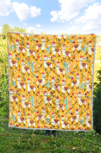 Llama Cute Themed Print Quilt Bedspread