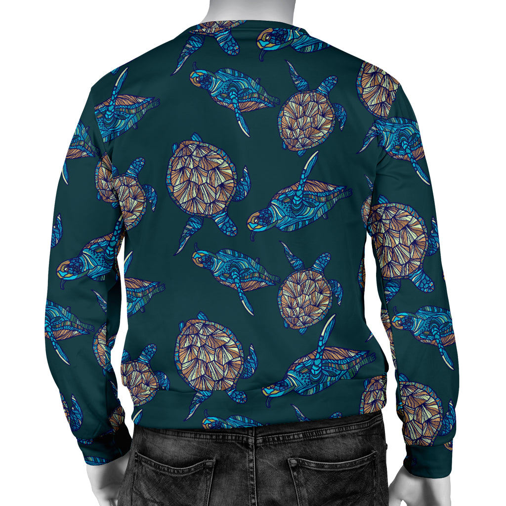 Sea Turtle Hand Drawn Blue Print Men Long Sleeve Sweatshirt