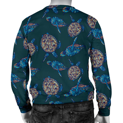Sea Turtle Hand Drawn Blue Print Men Long Sleeve Sweatshirt