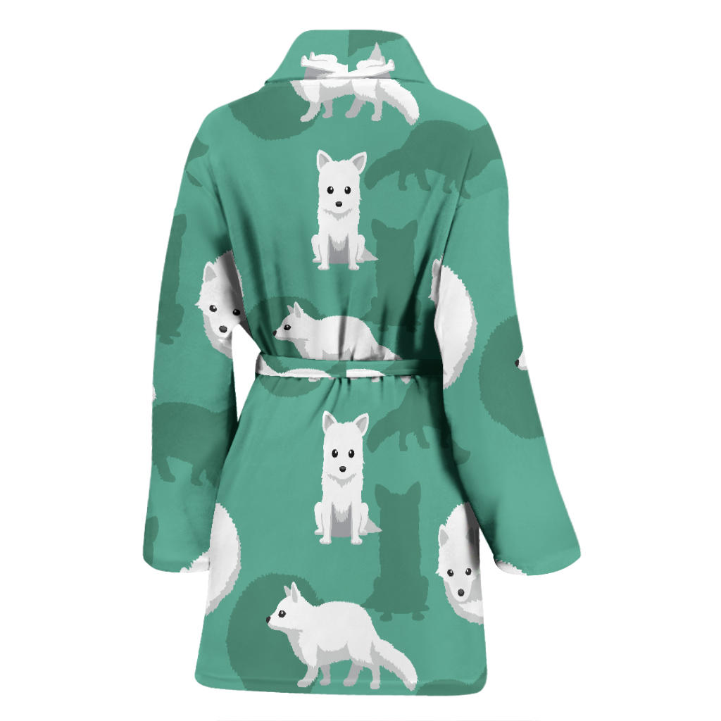 Arctic Fox Pattern Print Design Women Bathrobe