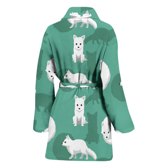 Arctic Fox Pattern Print Design Women Bathrobe
