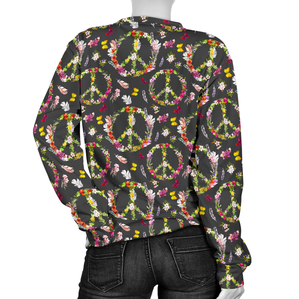 Peace Sign flowers Design Print Women Long Sleeve Sweatshirt
