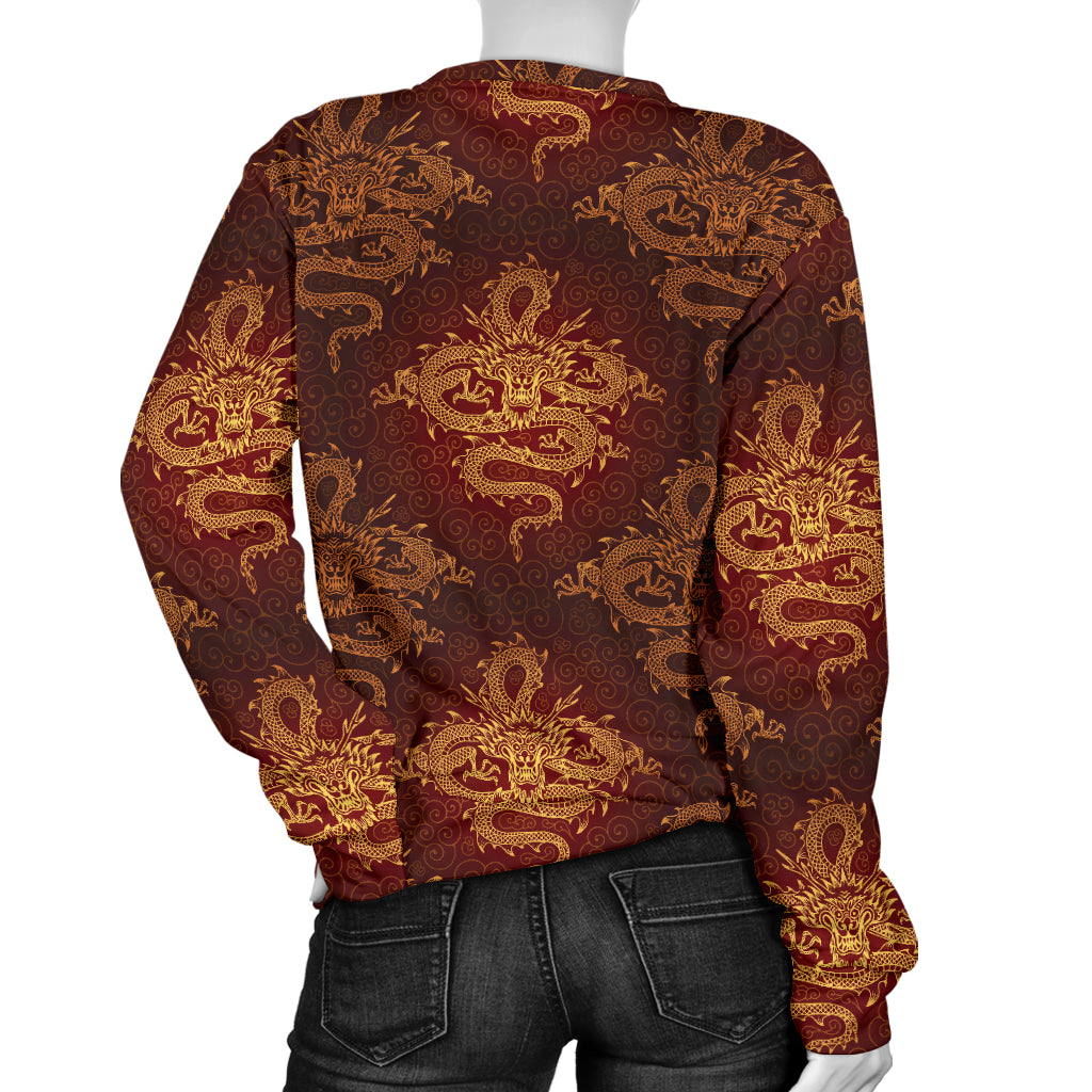 Chinese Dragons Gold Design Women Long Sleeve Sweatshirt