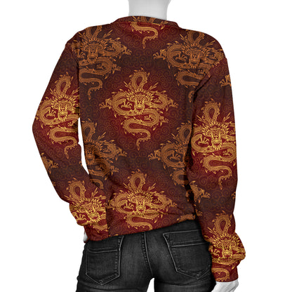Chinese Dragons Gold Design Women Long Sleeve Sweatshirt