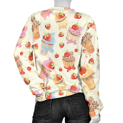 Cupcakes Strawberry Cherry Print Women Long Sleeve Sweatshirt
