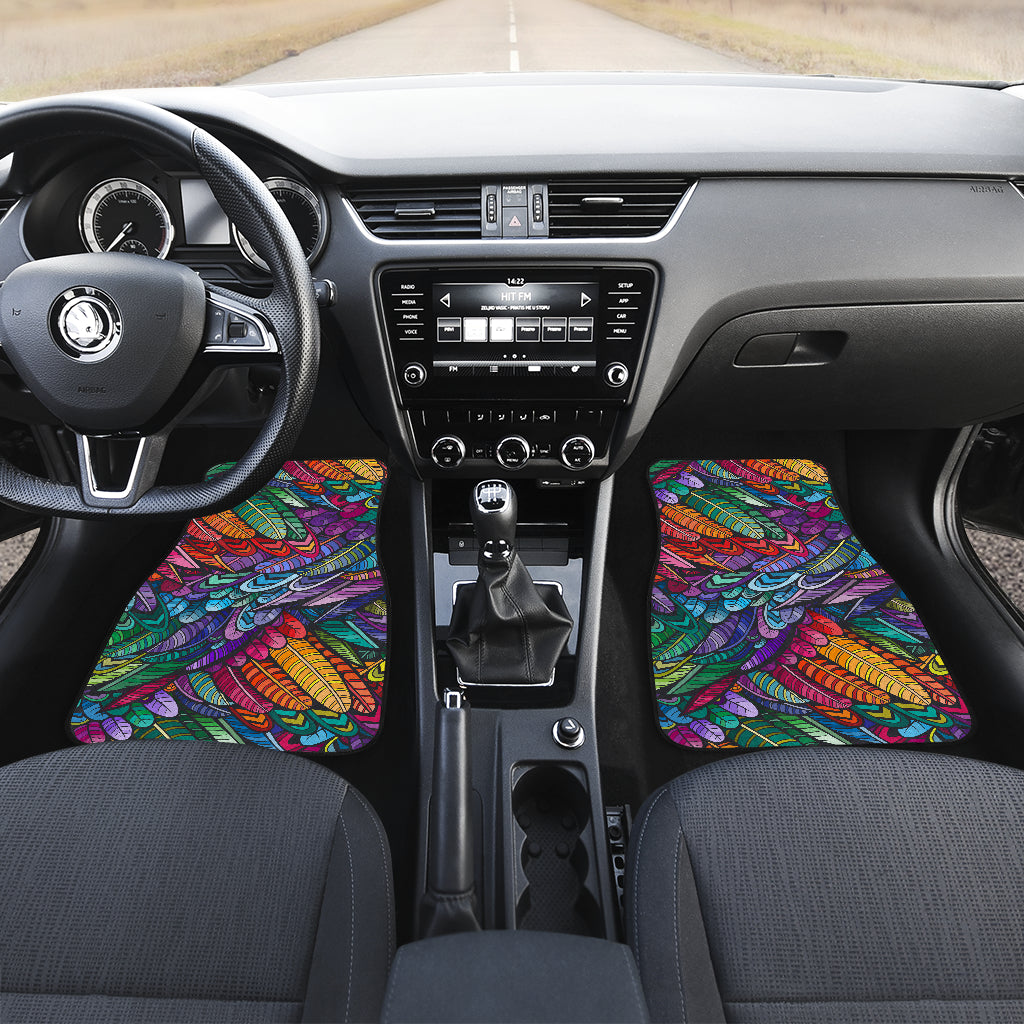 Feather Multicolor Design Print Car Floor Mats Front Back