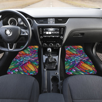 Feather Multicolor Design Print Car Floor Mats Front Back