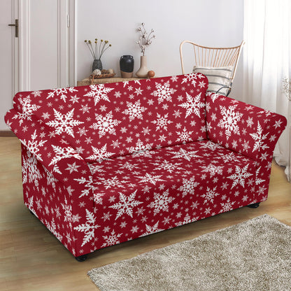 Snowflake Red Print Design LKS302 Loveseat Couch Slipcover