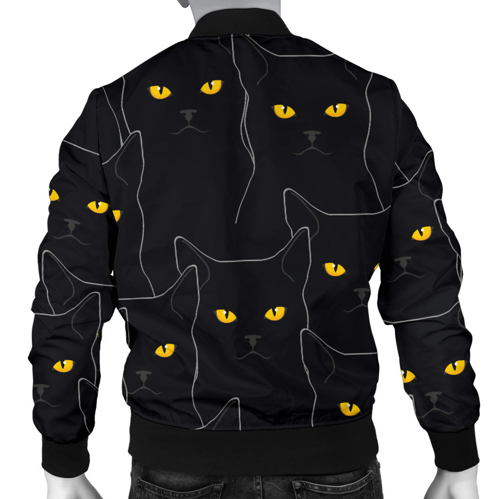 Black Cat Yellow Eyes Print Pattern Men Bomber Jacket