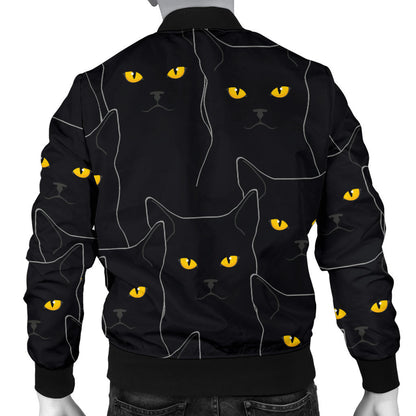 Black Cat Yellow Eyes Print Pattern Men Bomber Jacket