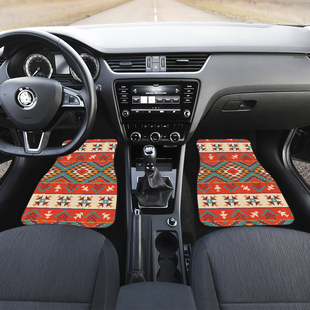 Aztec Red Print Pattern Car Floor Mats Front Back
