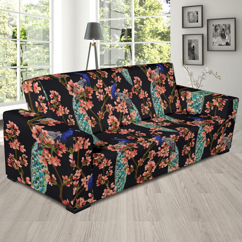 Peacock Pattern Print Design A01 Sofa Slipcover