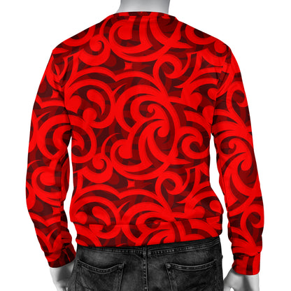 Maori Red Themed Design Print Men Long Sleeve Sweatshirt
