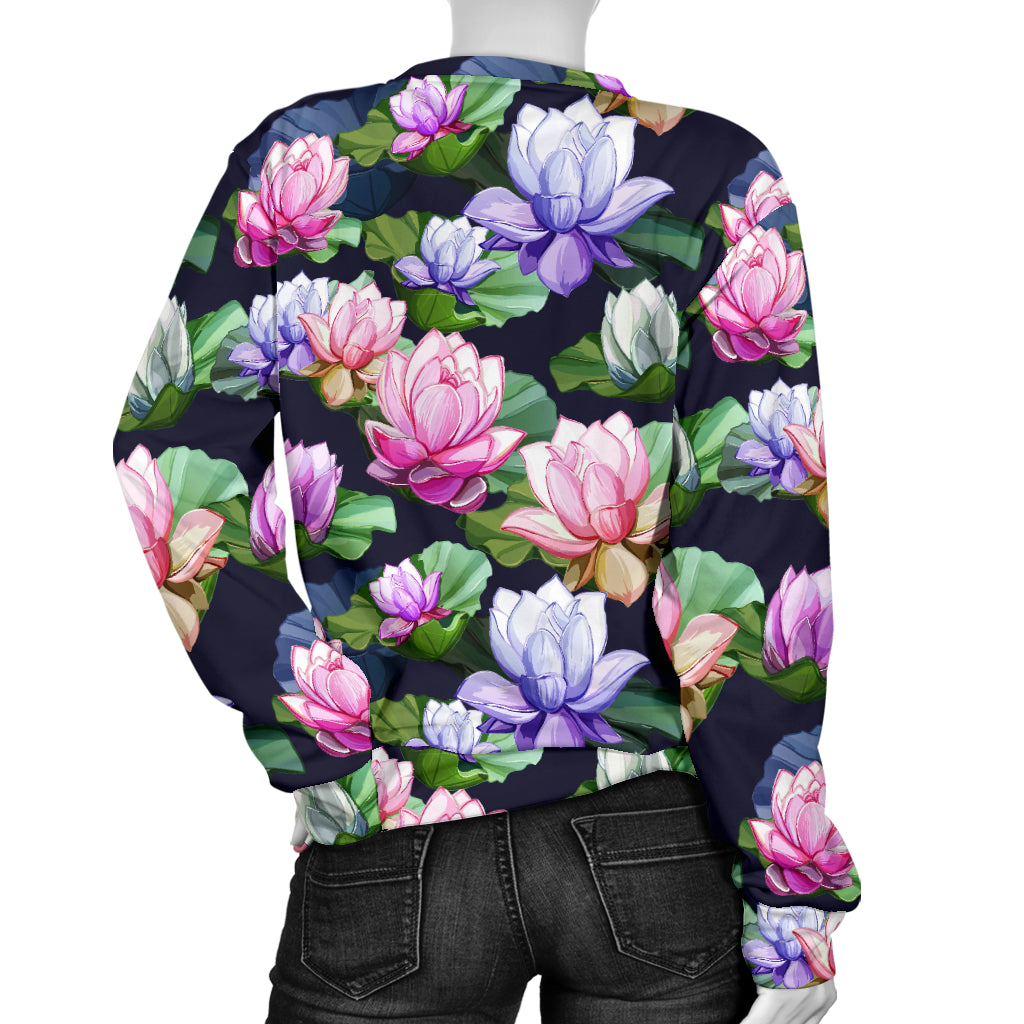 Lotus Flower Print Design Women Long Sleeve Sweatshirt