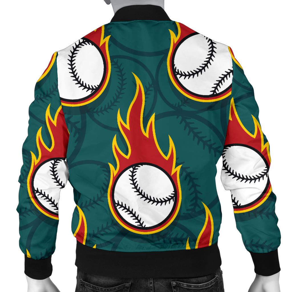 Baseball Fire Print Pattern Men Bomber Jacket