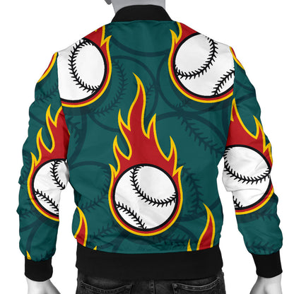 Baseball Fire Print Pattern Men Bomber Jacket