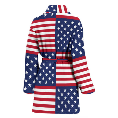 Patriotic US Flag Pattern Print Design A03 Women Bathrobe