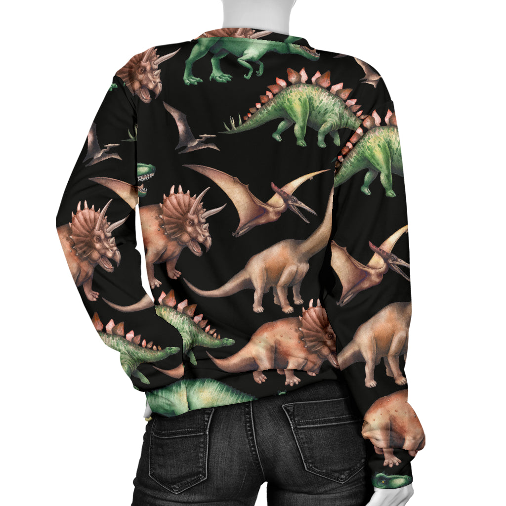 Dinosaur Print Pattern Women Long Sleeve Sweatshirt