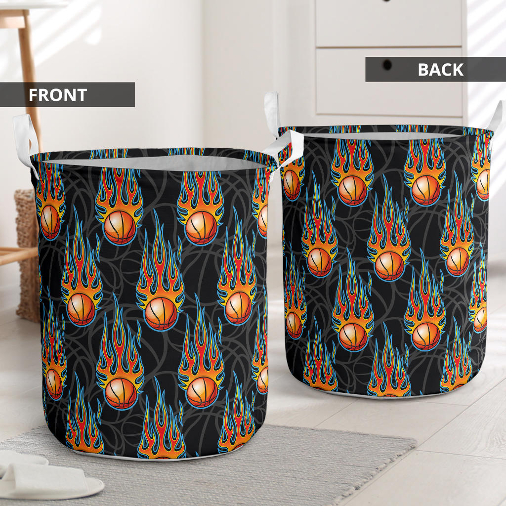 Basketball Fire Print Pattern Laundry Basket