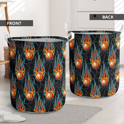 Basketball Fire Print Pattern Laundry Basket