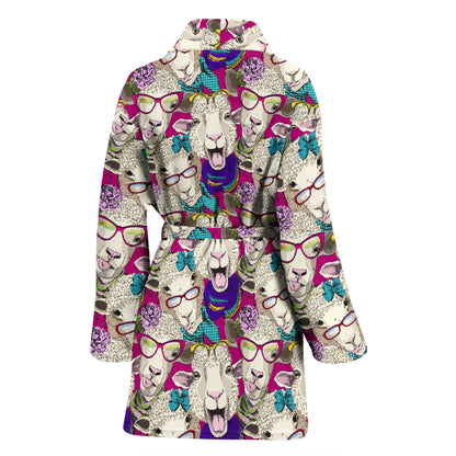 Sheep Print Design LKS403 Women Bathrobe
