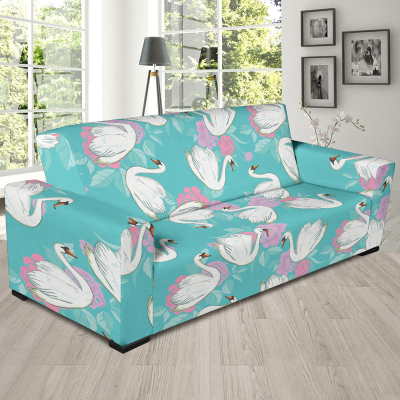 Swan Pattern Print Design 03 Sofa Slipcover