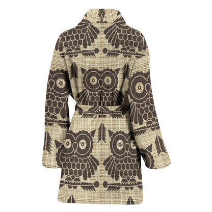 Owl Pattern Print Design A01 Women Bathrobe