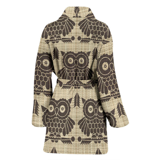 Owl Pattern Print Design A01 Women Bathrobe
