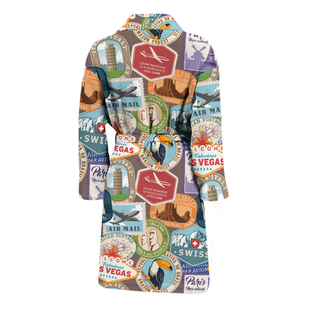 Travel Stamp Print Design LKS301 Men Bathrobe