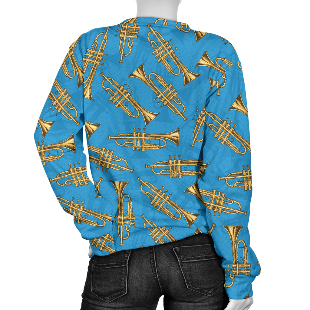 Trumpet Golden Pattern Themed Print Women Long Sleeve Sweatshirt