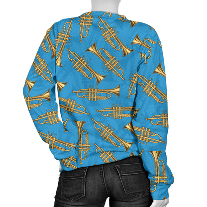 Trumpet Golden Pattern Themed Print Women Long Sleeve Sweatshirt