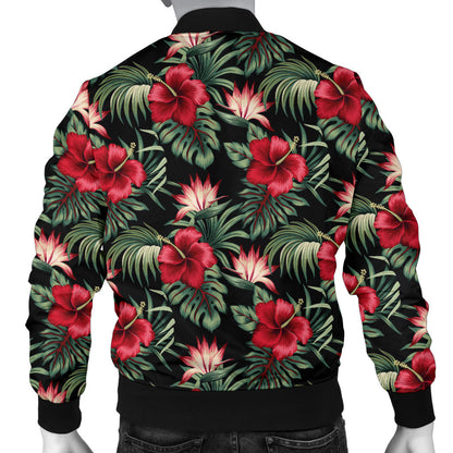 Flower Hawaiian Red Hibiscus Design Print Men Bomber Jacket