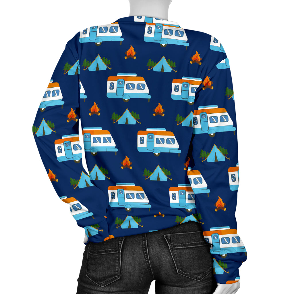 Camper Pattern Camping Themed No 3 Print Women Long Sleeve Sweatshirt