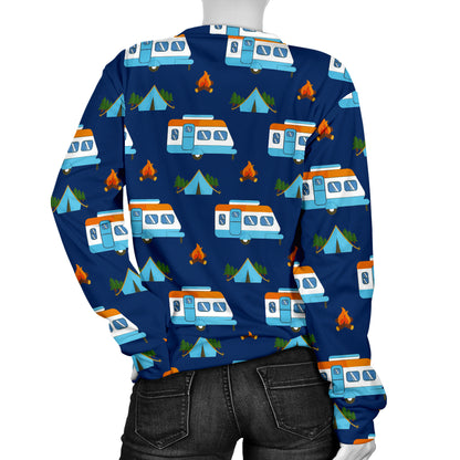 Camper Pattern Camping Themed No 3 Print Women Long Sleeve Sweatshirt